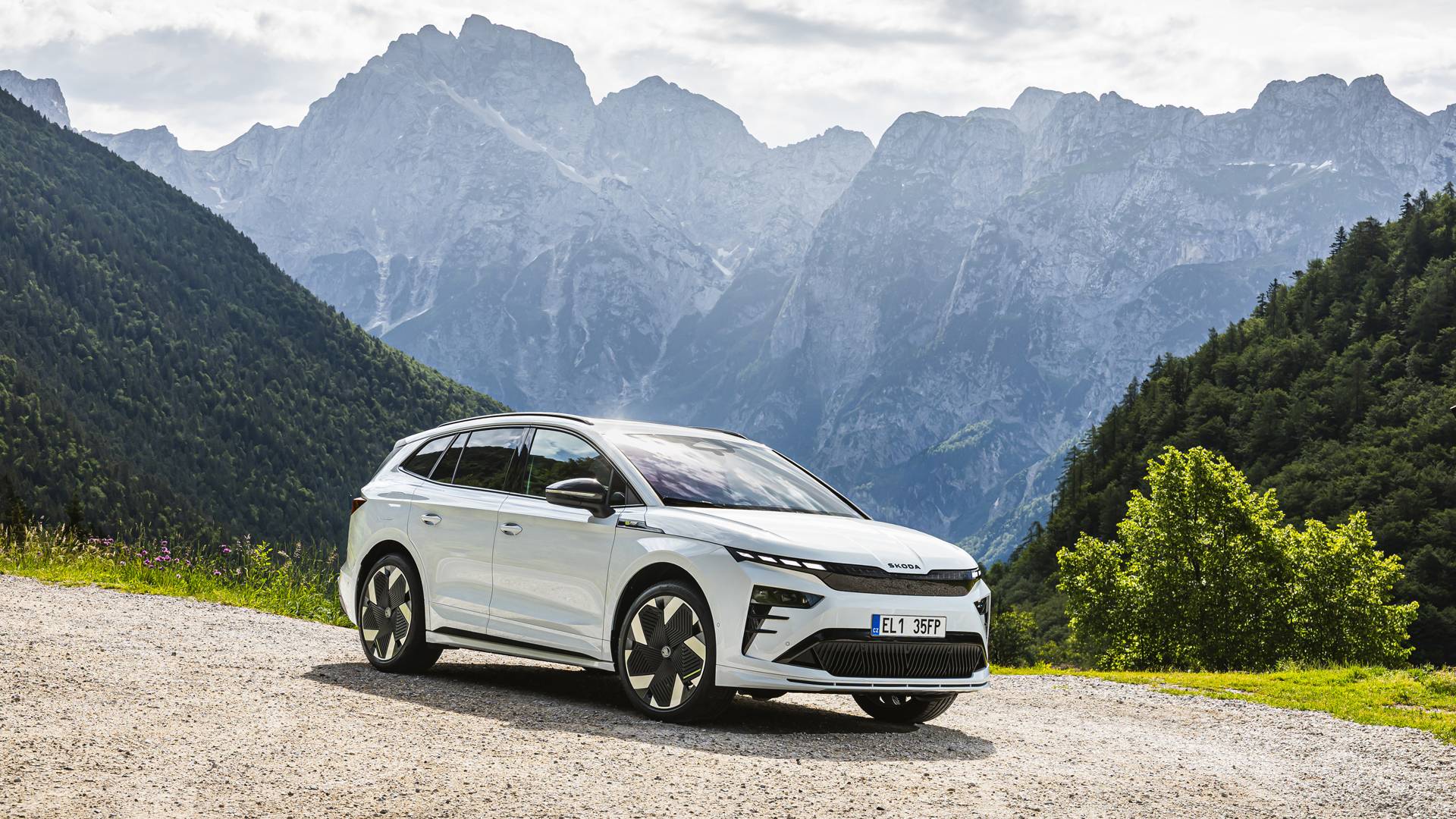 Enyaq vRS at the top of a mountain