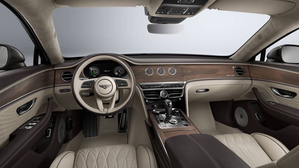 Bentley Flying Spur MY 27 Azure interior with dark wood trim and cream coloured seats