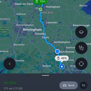 myAudi Electric Route Screenshot of the route and charging points in the myAudi app