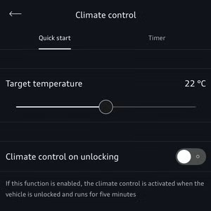 myAudi Climate Control Screenshot of the climate control setting in the myAudi app