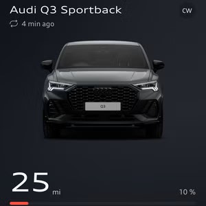myAudi Check Levels Screenshot of the mileage of fuel left in a Q3 on the myAudi app