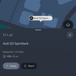myAudi Find Your Audi Screenshot of a parked Audi location in the myAudi App