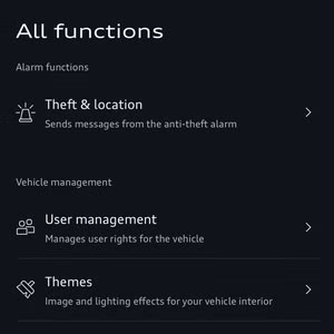 myAudi Theft Alerts Screenshot of theft alerts on the myAudi App