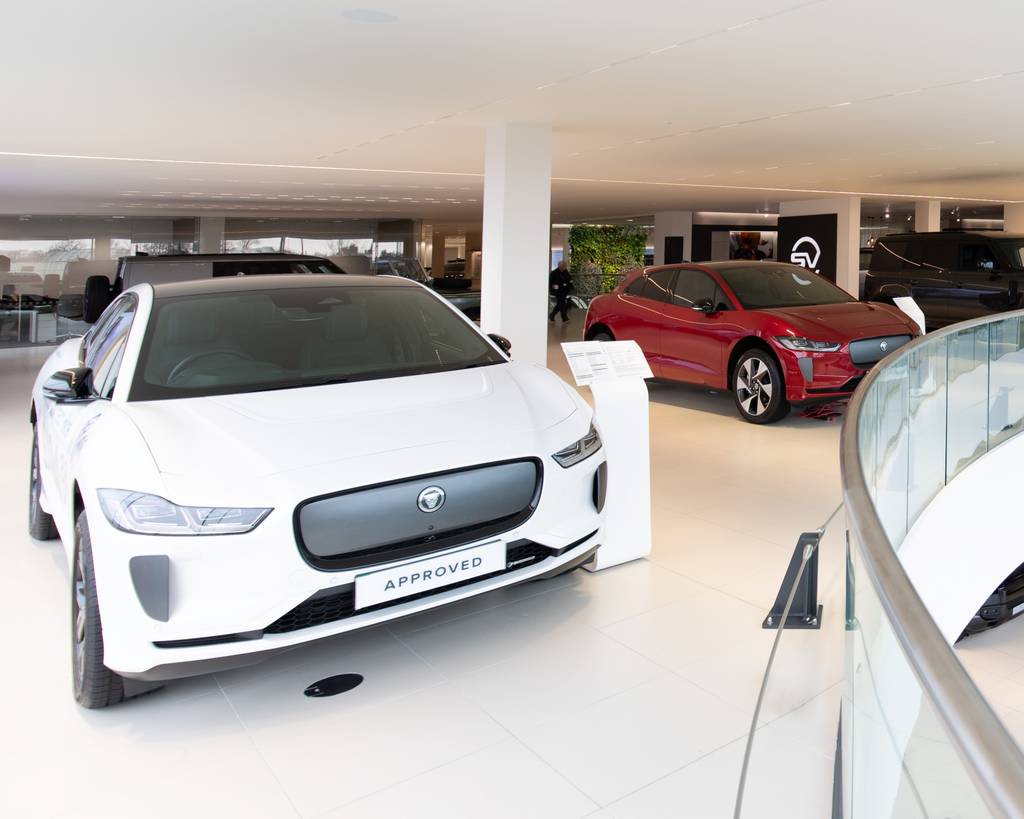 A picture of a line up of Approved Jaguar models at Sytner Jaguar South West London.