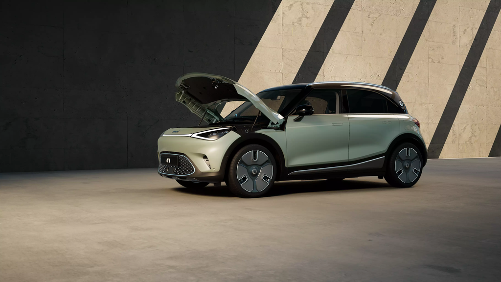 A new smart with it's bonnet open