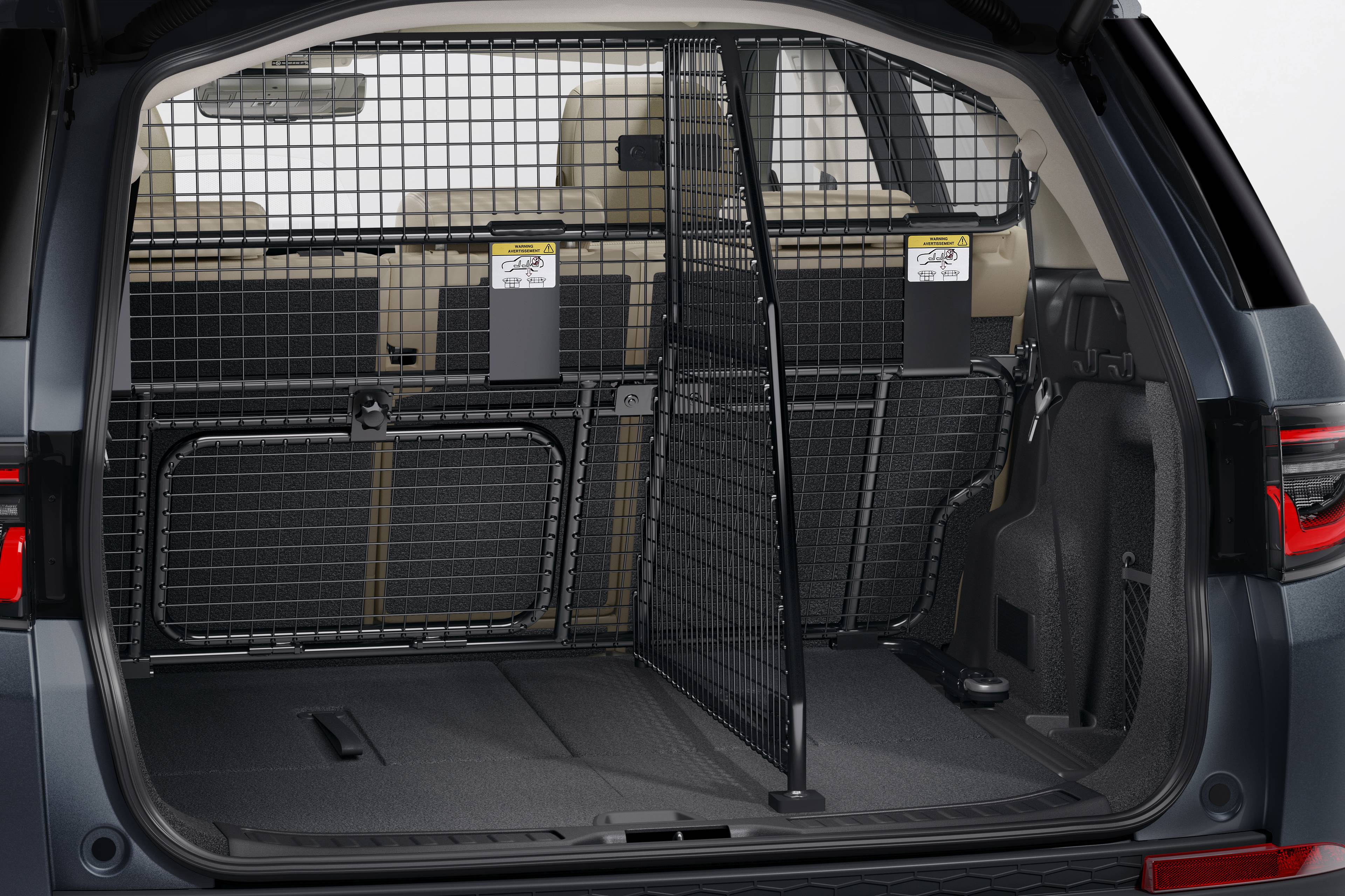 image of black metal luggage partition divider in the boot of discovery sport