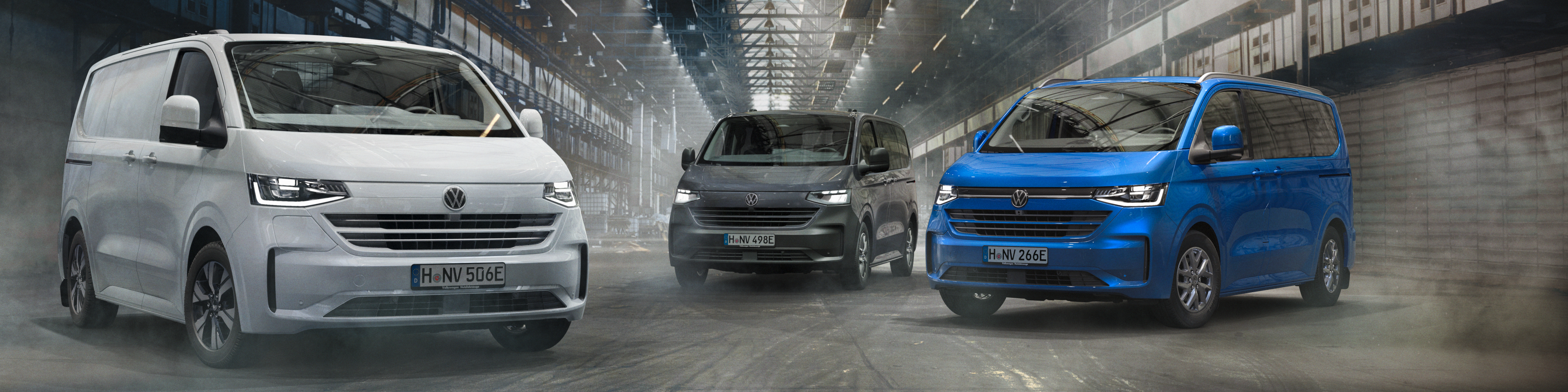 VW Transporter Vans in a warehouse