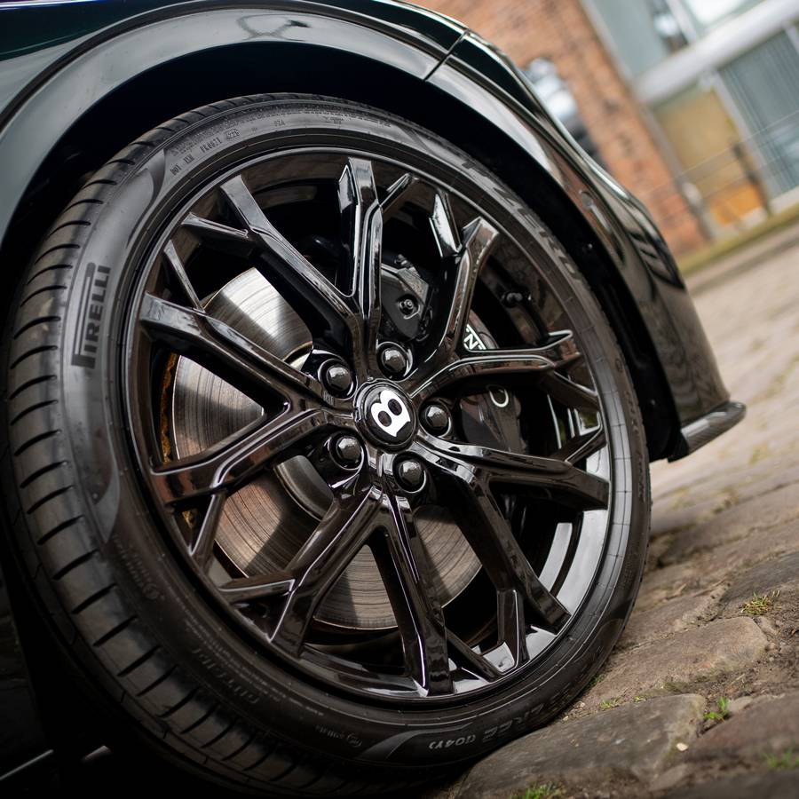 Close up of a Bentley Flying Spur S front wheel