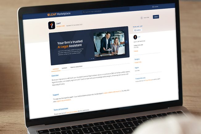 Visual of laptop showing the LEAP marketplace