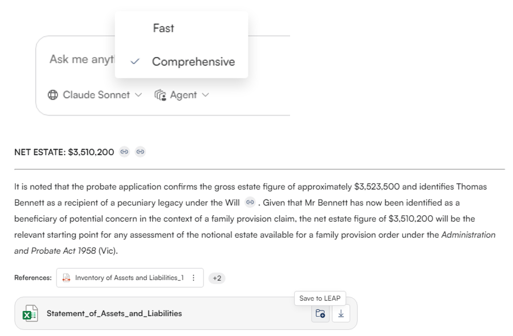 A document detailing a net estate of $3,510,200, highlighting probate application details, and mentioning a beneficiary, Thomas Bennett. Various document icons shown.
