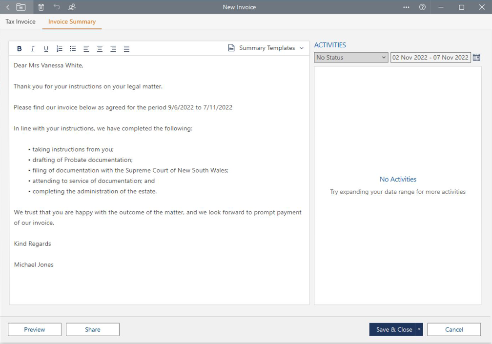 Features Interactive Invoicing Invoice Summary