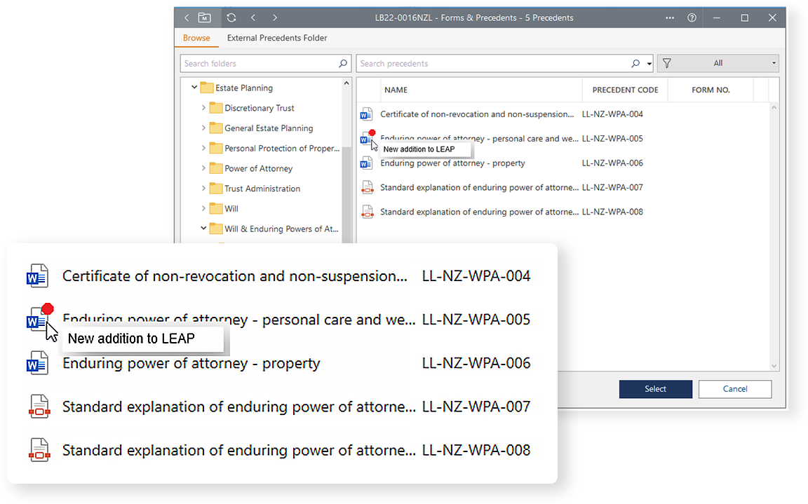 Precedent notifications in LEAP
