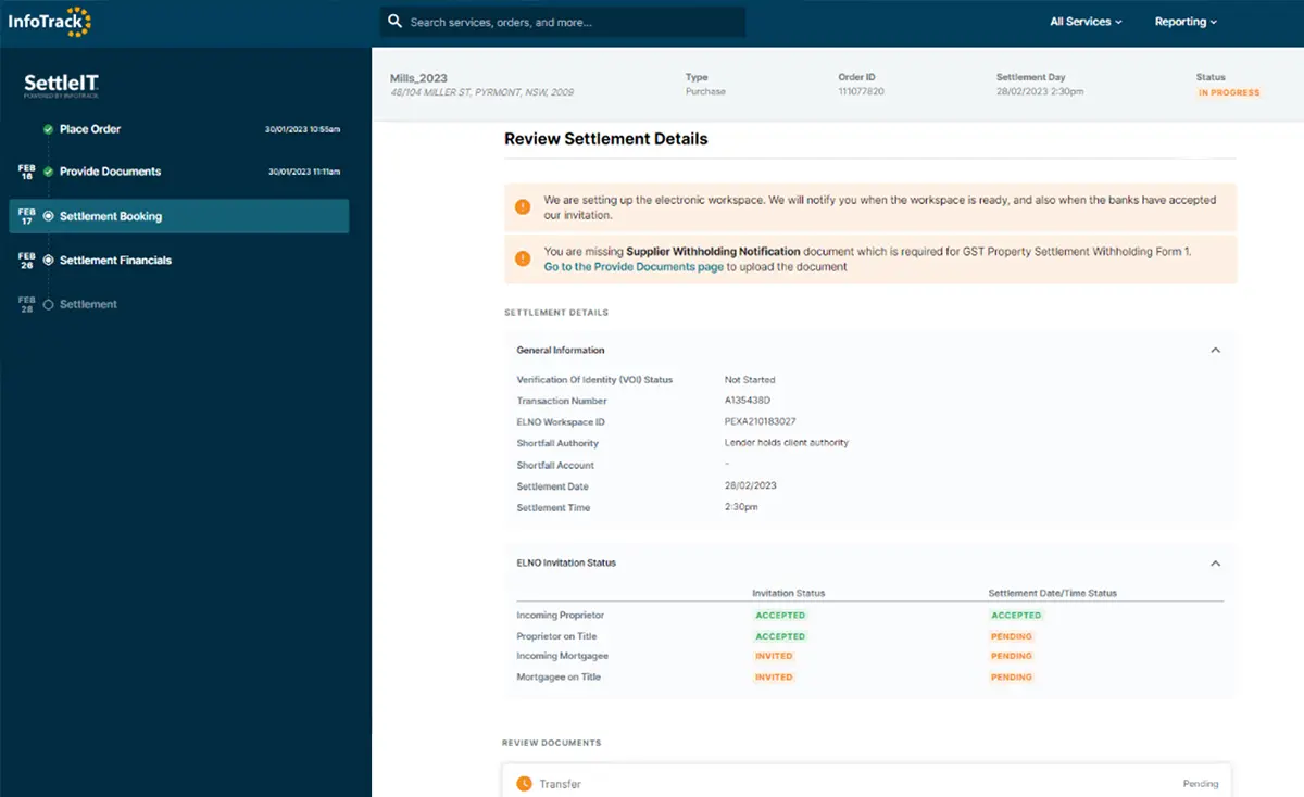 Exclusive Integrations SettleIT Details Screen