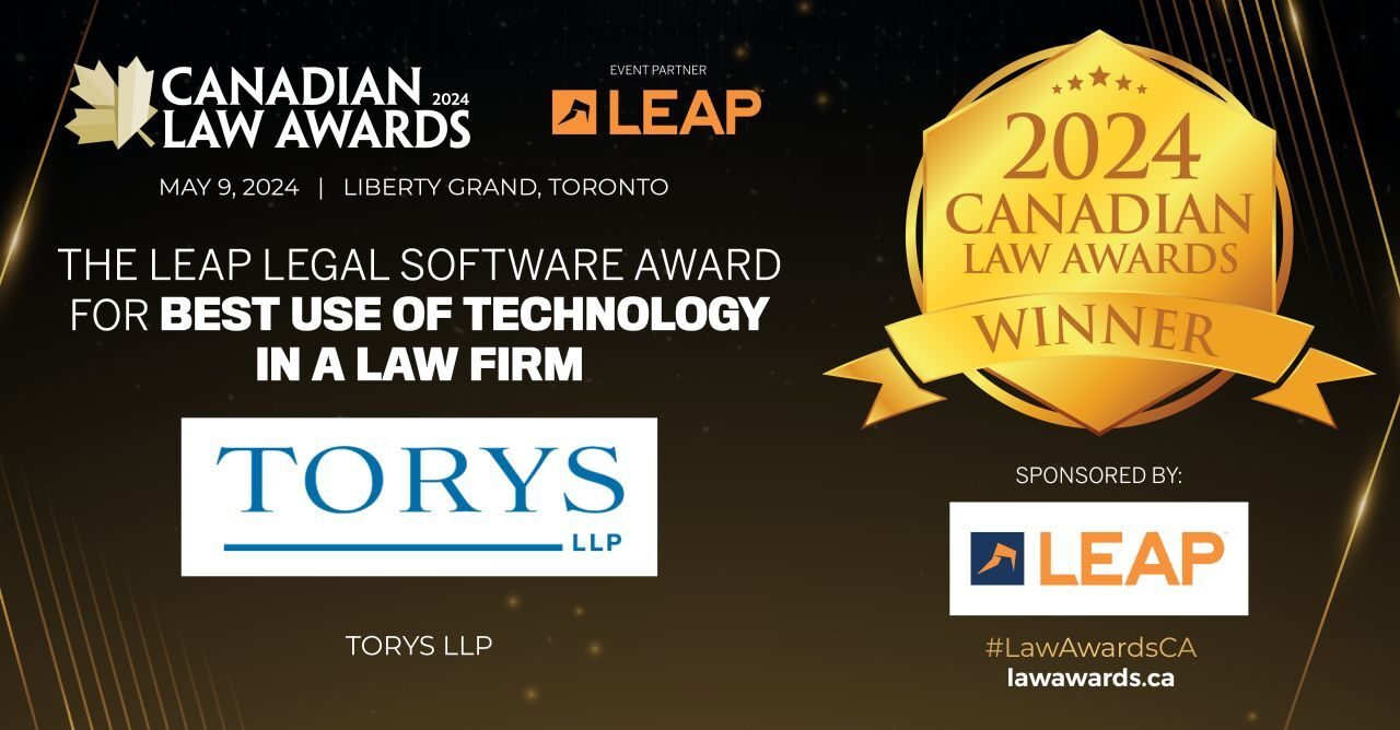 THE LEAP LEGAL SOFTWARE AWARD FOR BEST USE OF TECHNOLOGY IN A LAW FIRM