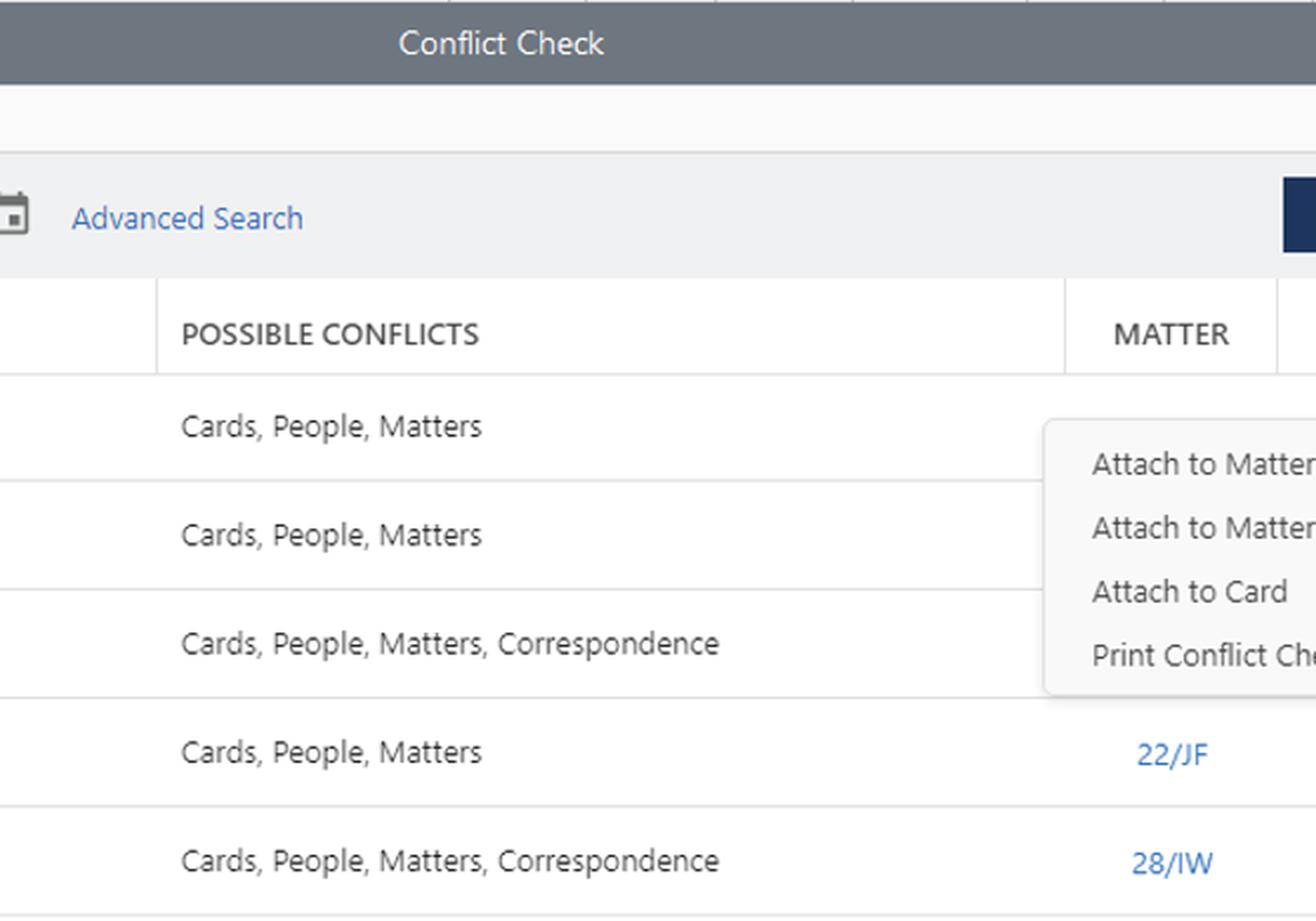 Screen for Conflict Check