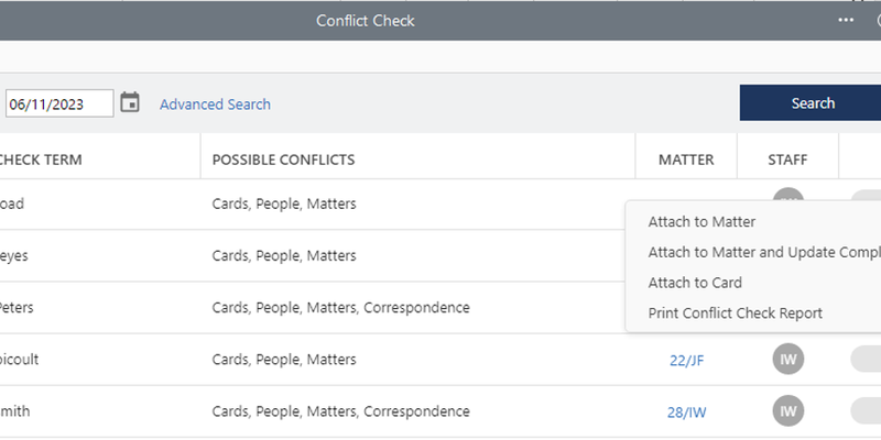 Screen for Conflict Check