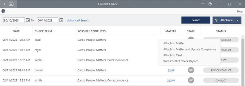 Screen for Conflict Check