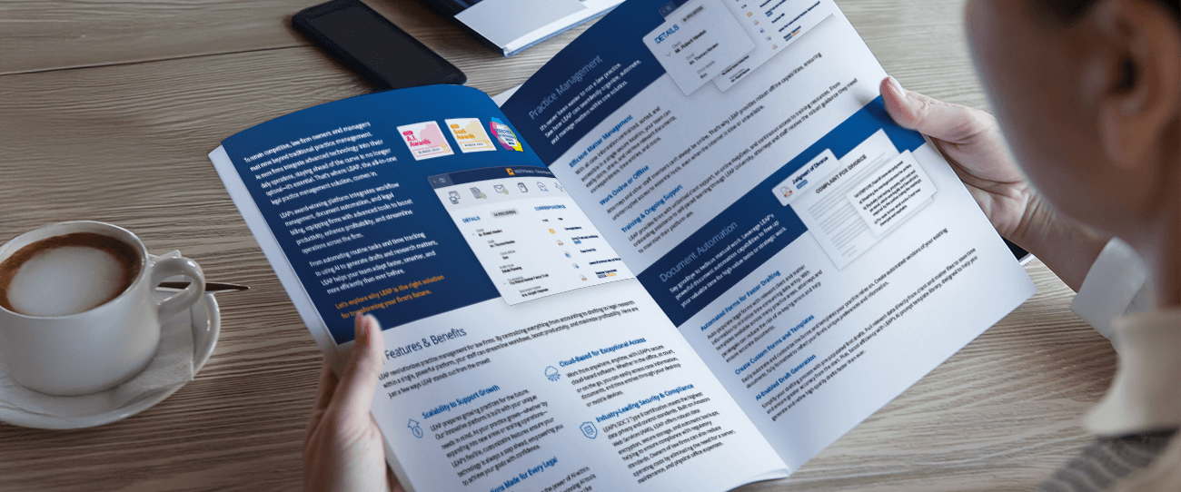 Person reading LEAP's mid to large firm brochure.