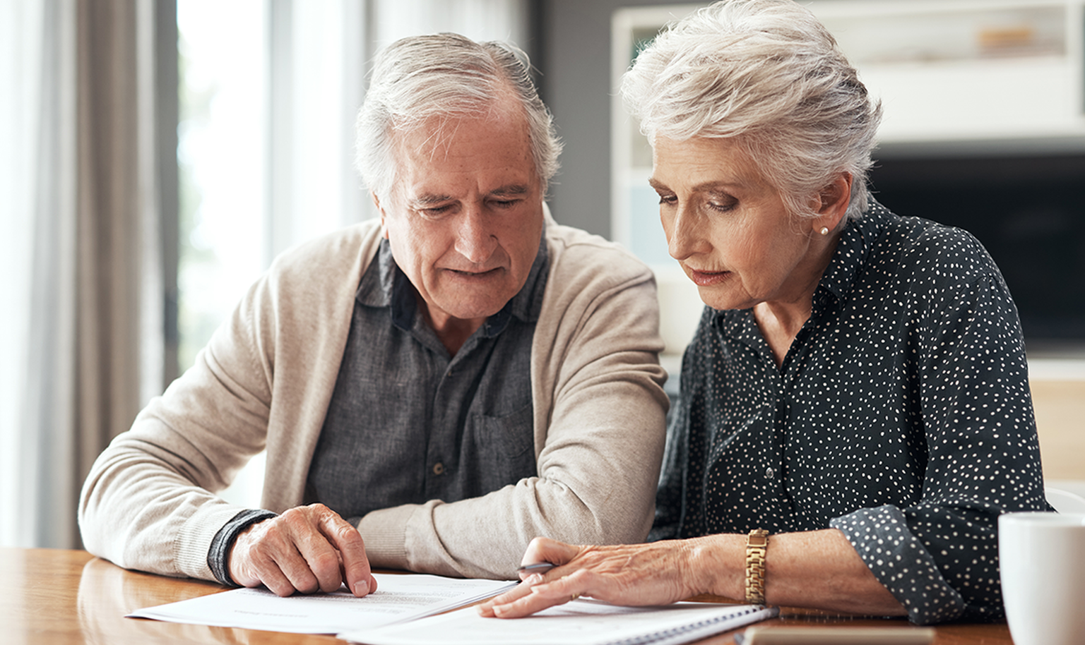 older couple looking at documents