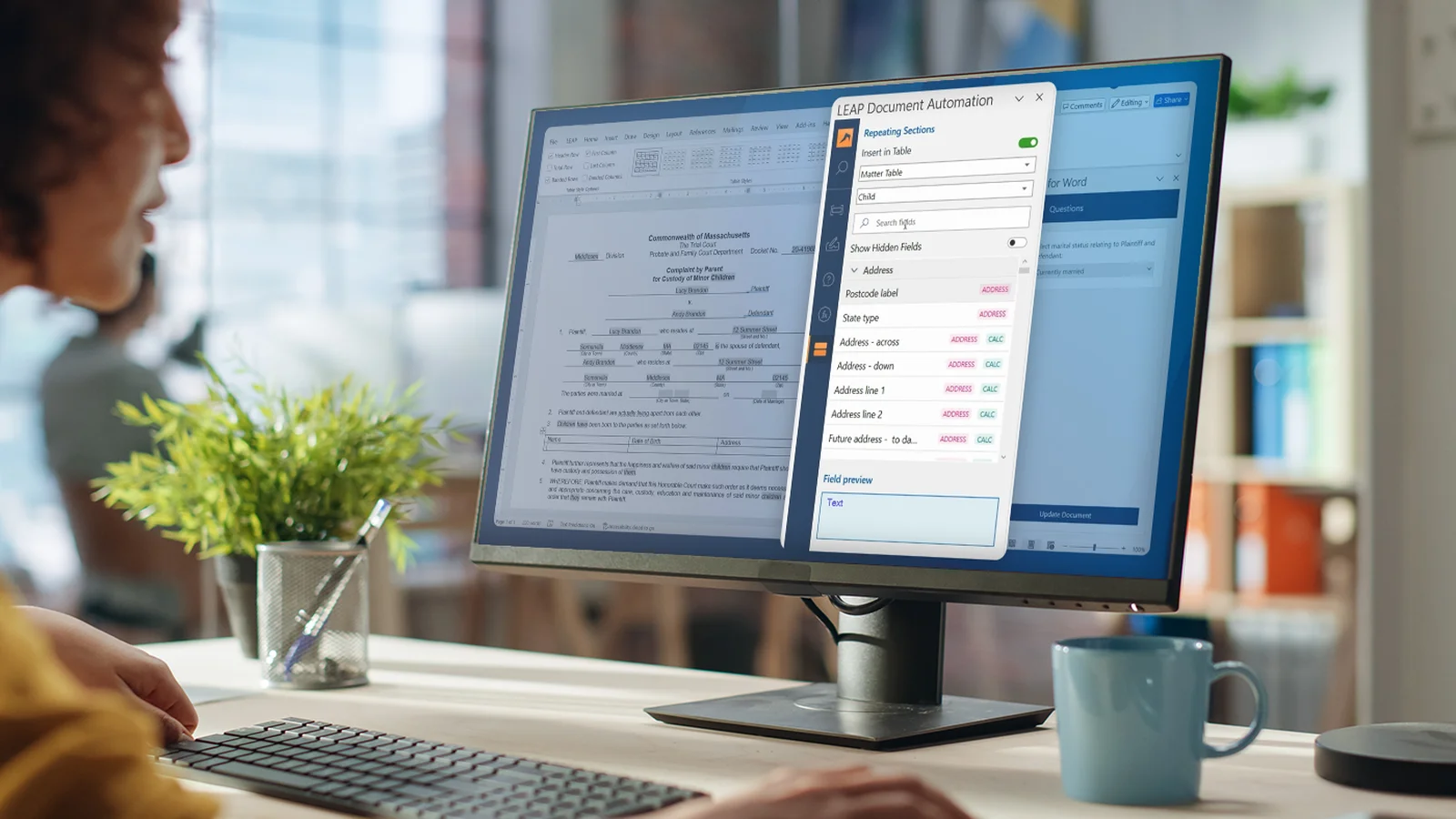 Legal professional using LEAP document automation software to manage law firm documents.