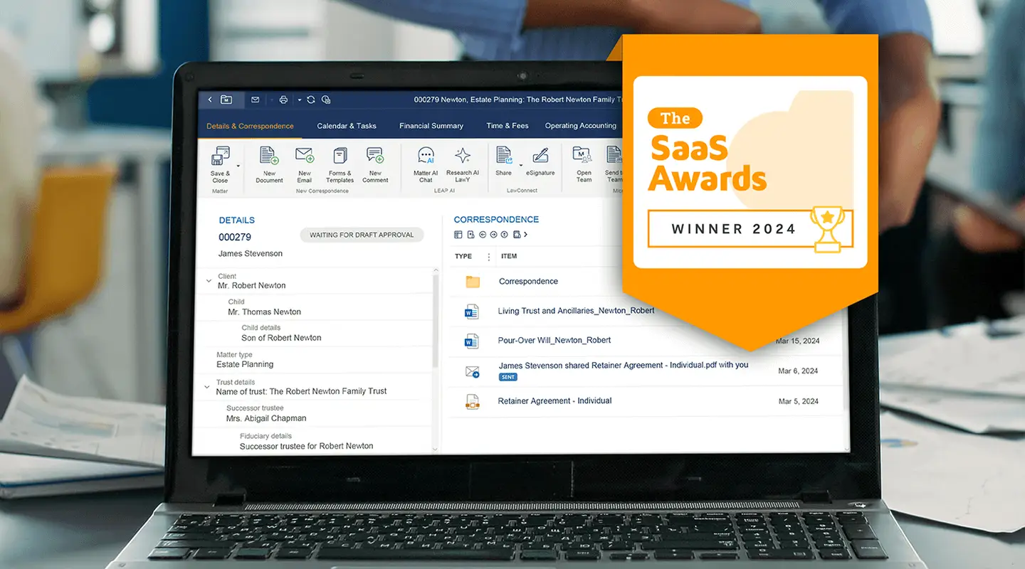 SaaS Awards Winer - LEAP Legal Software