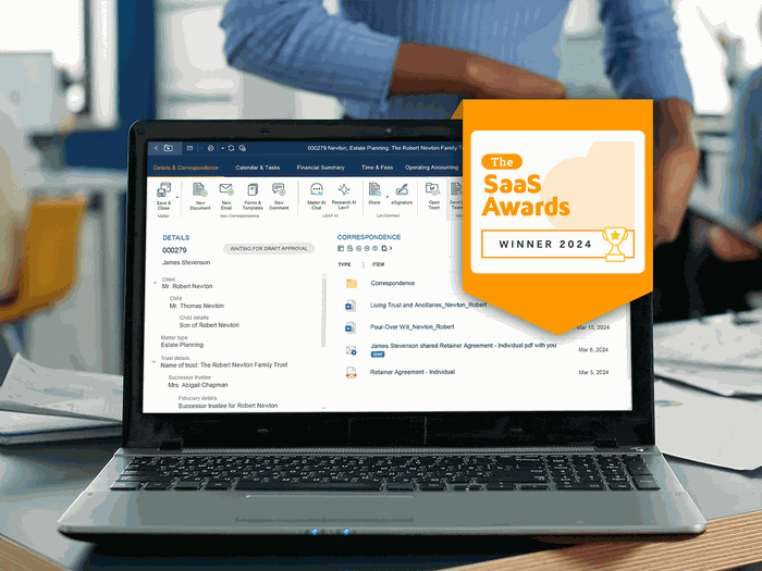 SaaS Awards Winer - LEAP Legal Software