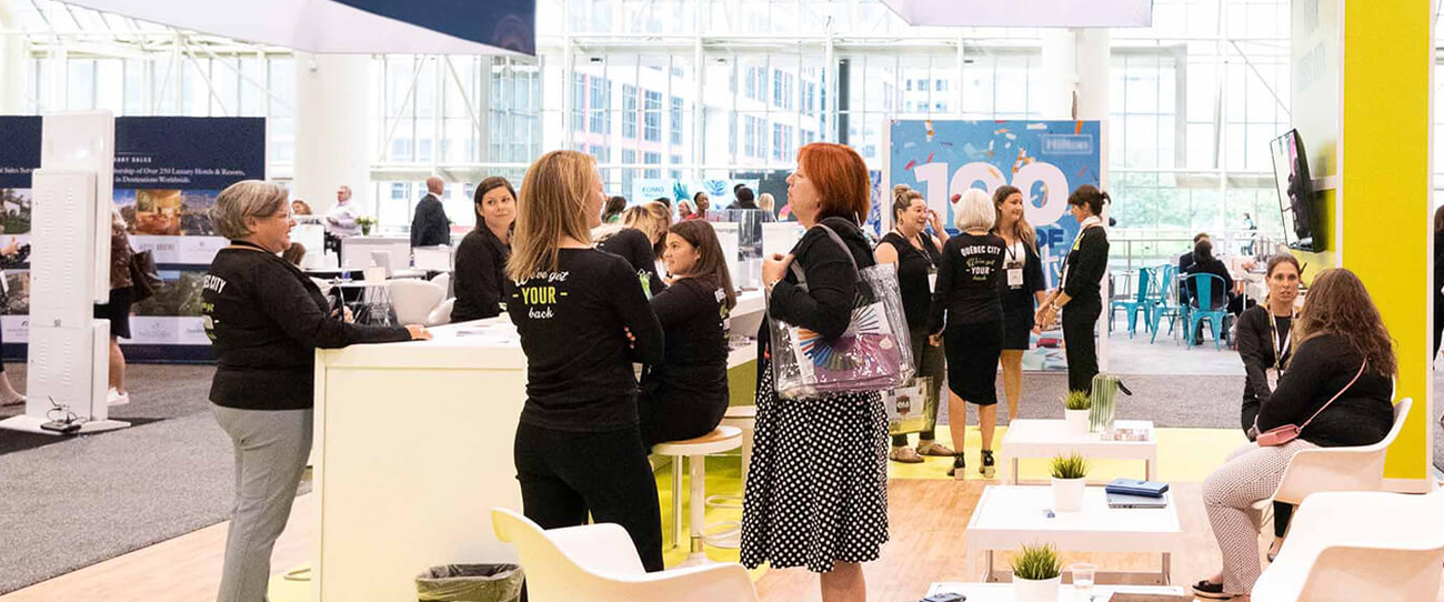 Show room with people interacting