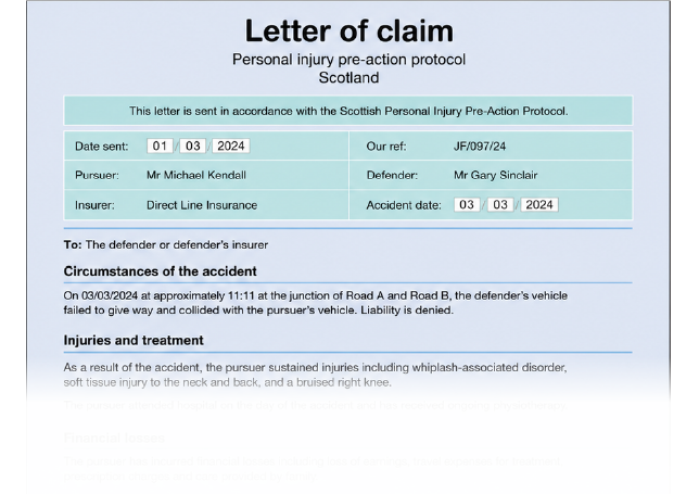 Scotland - rta claim form