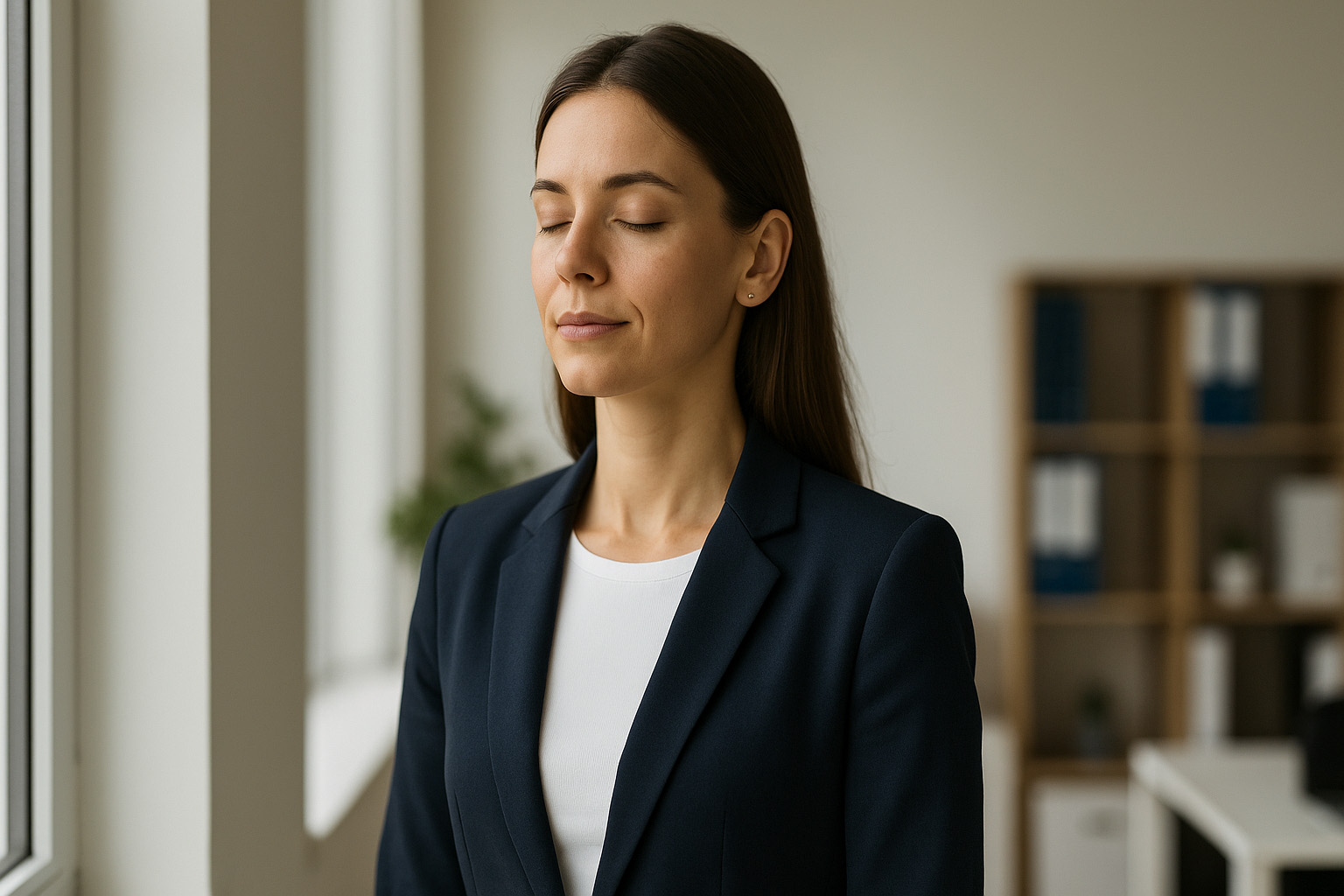 Legal professional taking a mindful pause at work to support focus and wellbeing