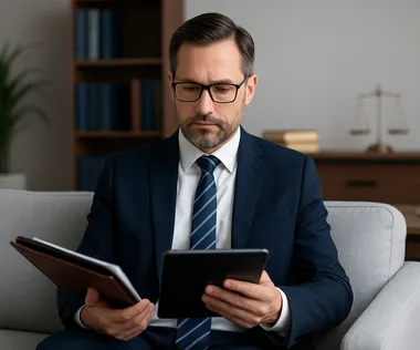 Irish solicitor reflecting on wellbeing and productivity in a modern law office
