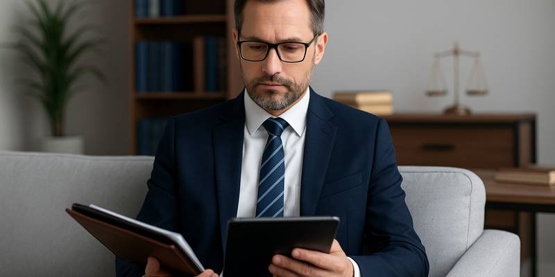 Irish solicitor reflecting on wellbeing and productivity in a modern law office