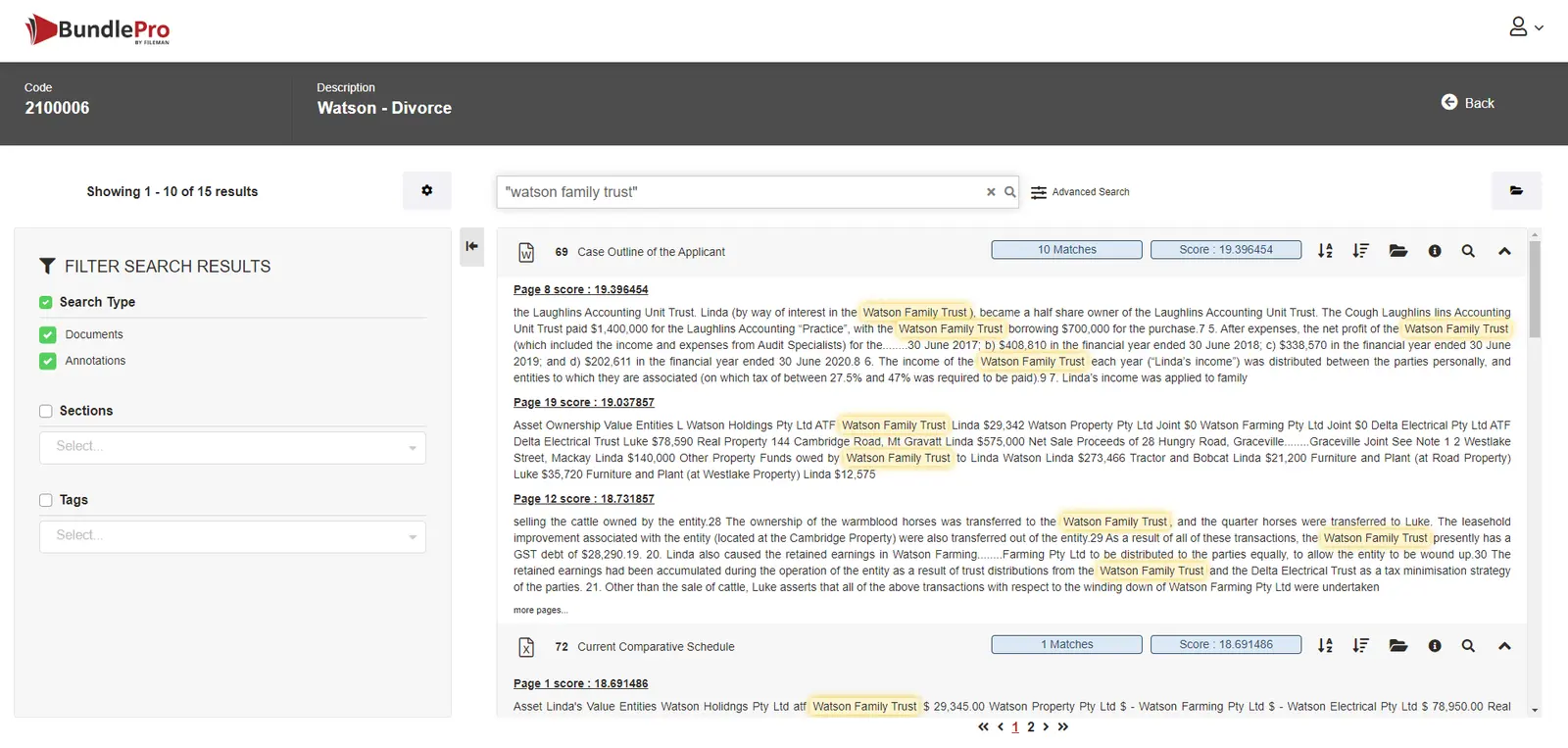 Exclusive Integrations BundlePro Advanced Search Tag Document Screen