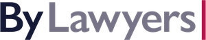 Logo with the text "By Lawyers" in dark blue and gray, followed by a vertical red line.