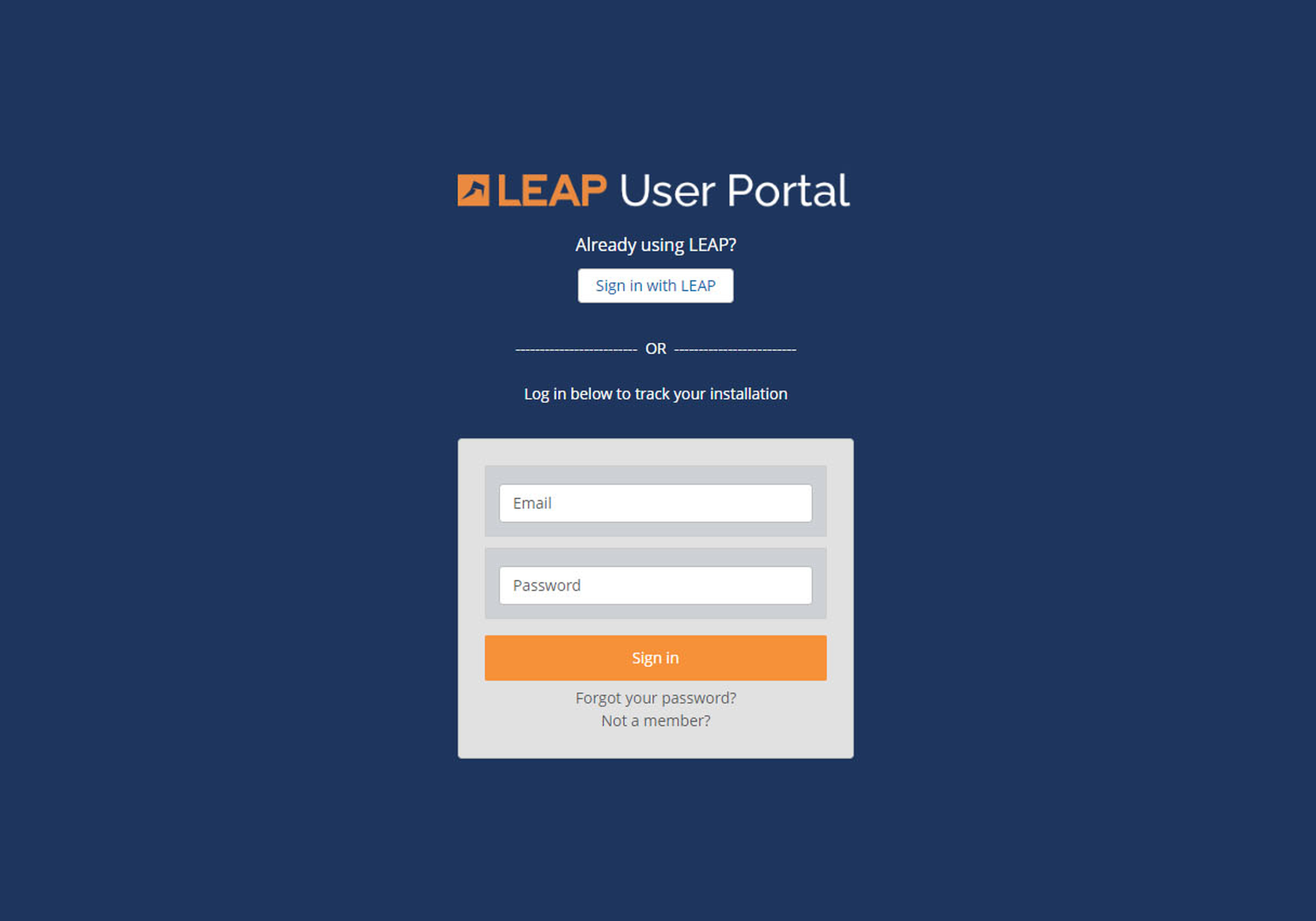 User Portal login page