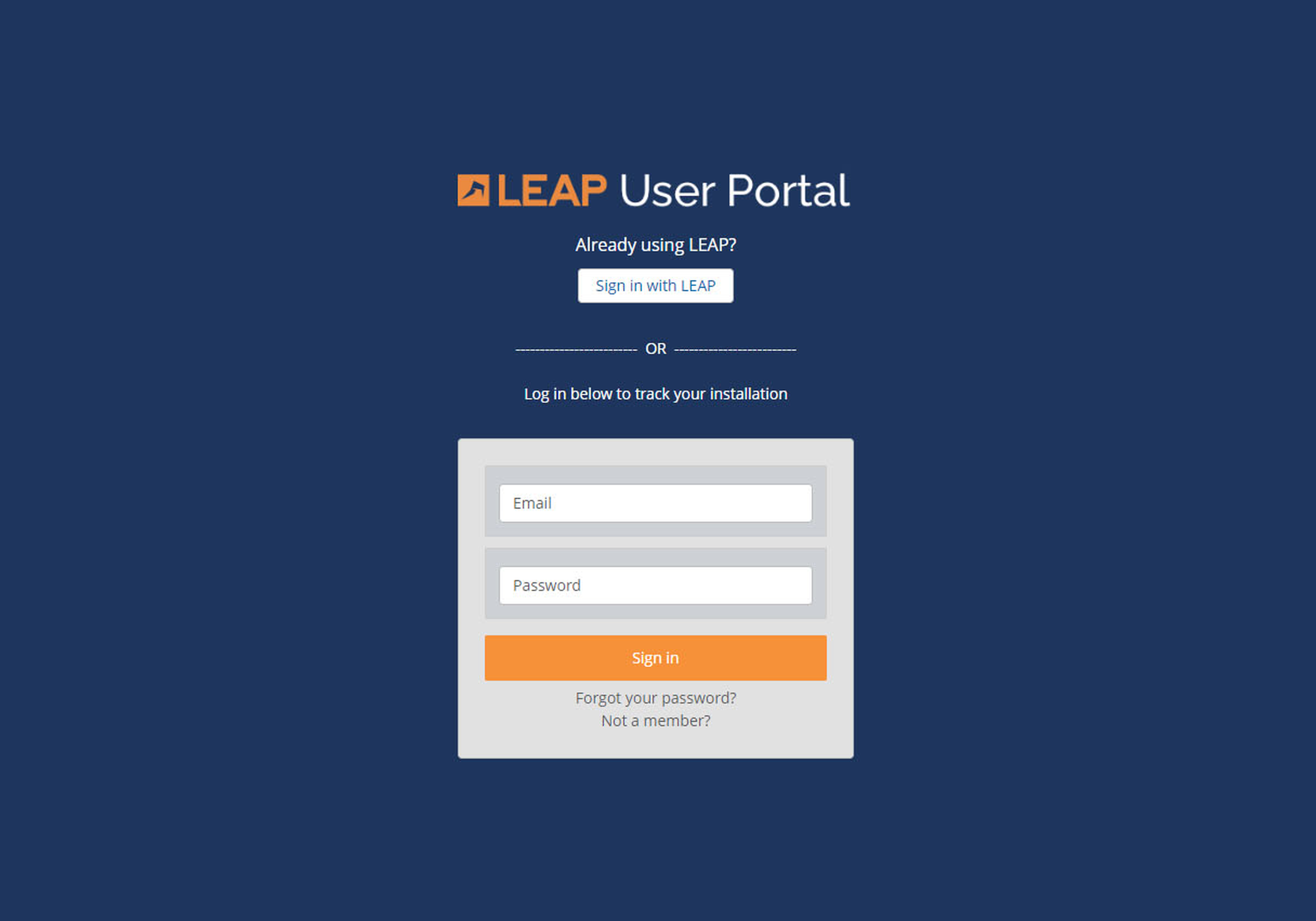 User Portal login page