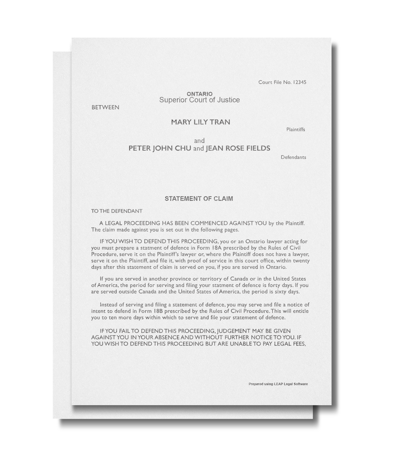 Ontario court form template