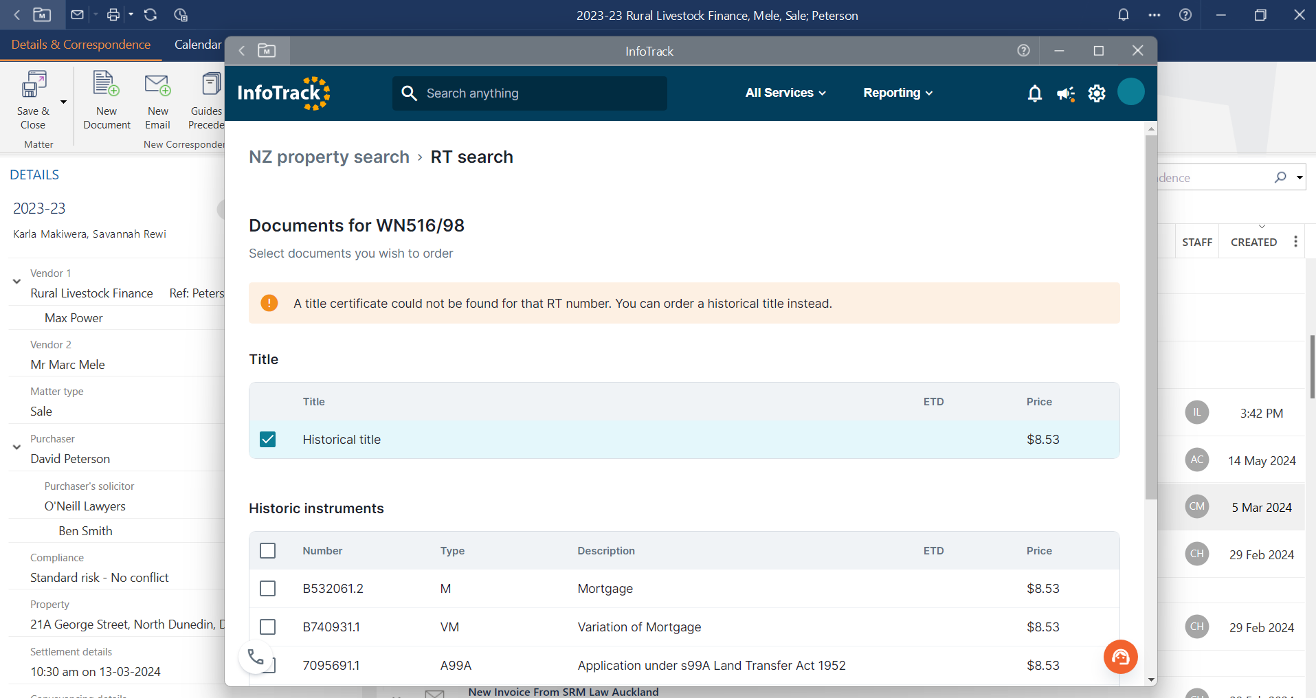 Infotrack integration