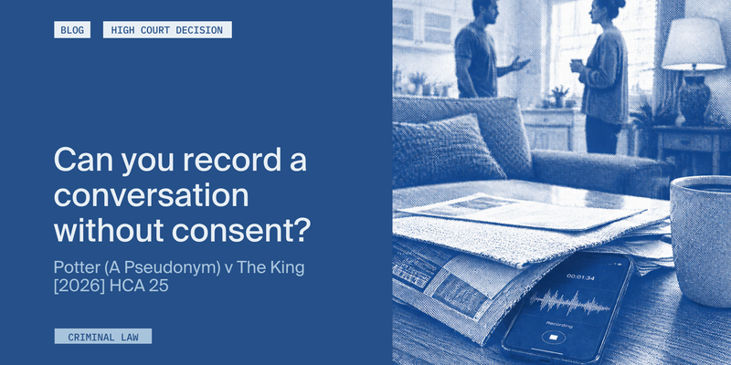 Image showing two people talking in a living room, with a smartphone on a table recording audio. Text asks about recording conversations without consent.