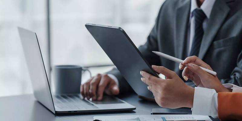 lawyer looking at ipad screen