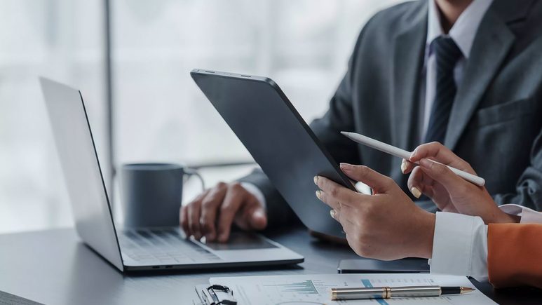 lawyer looking at ipad screen