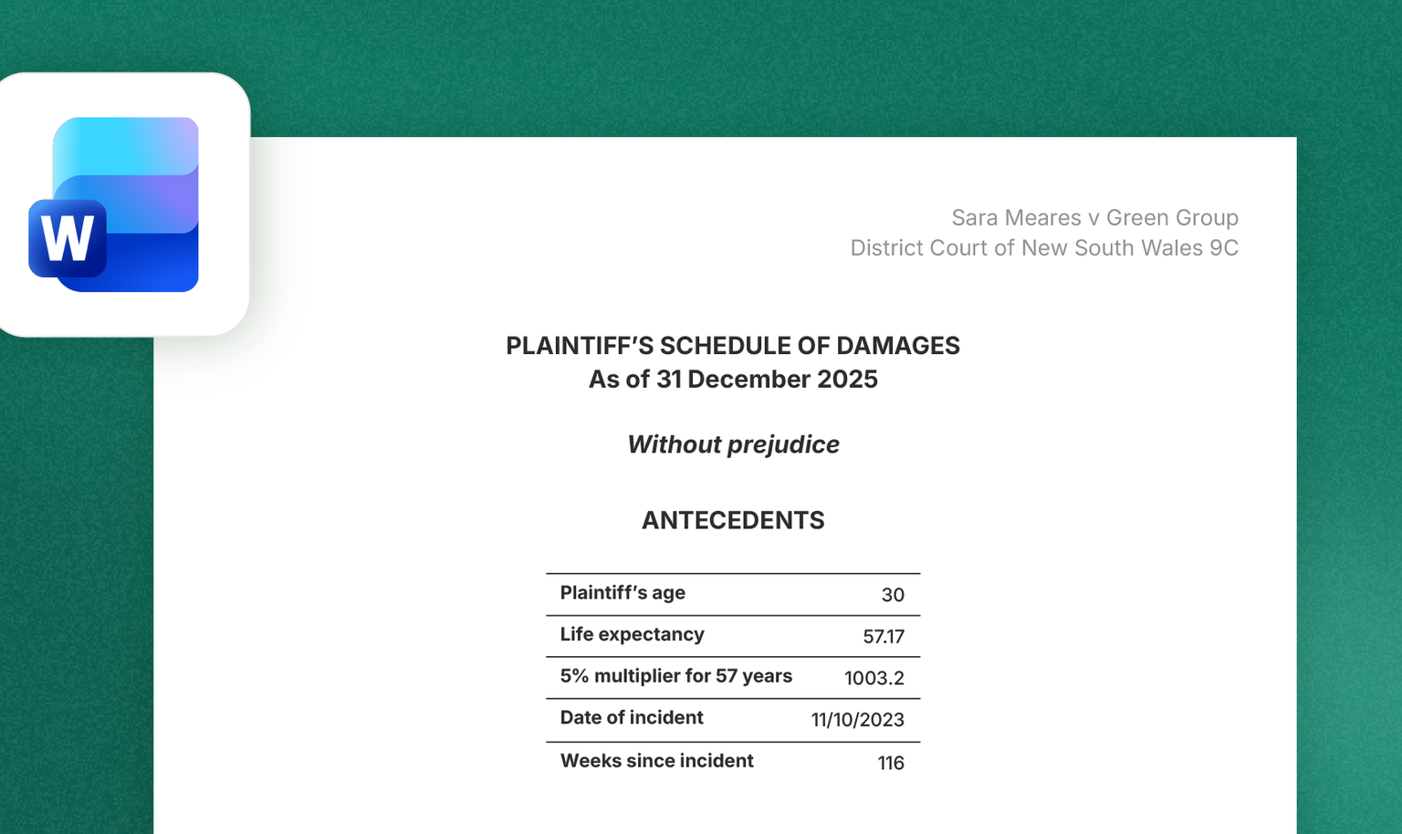 Compensate App - Schedule of Damages
