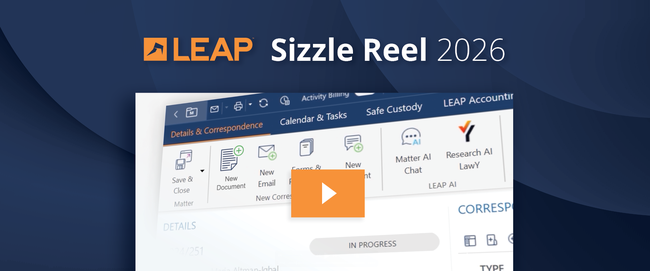 LEAP 2026 sizzle reel cover featuring a software interface with menu options and a play button in the center.
