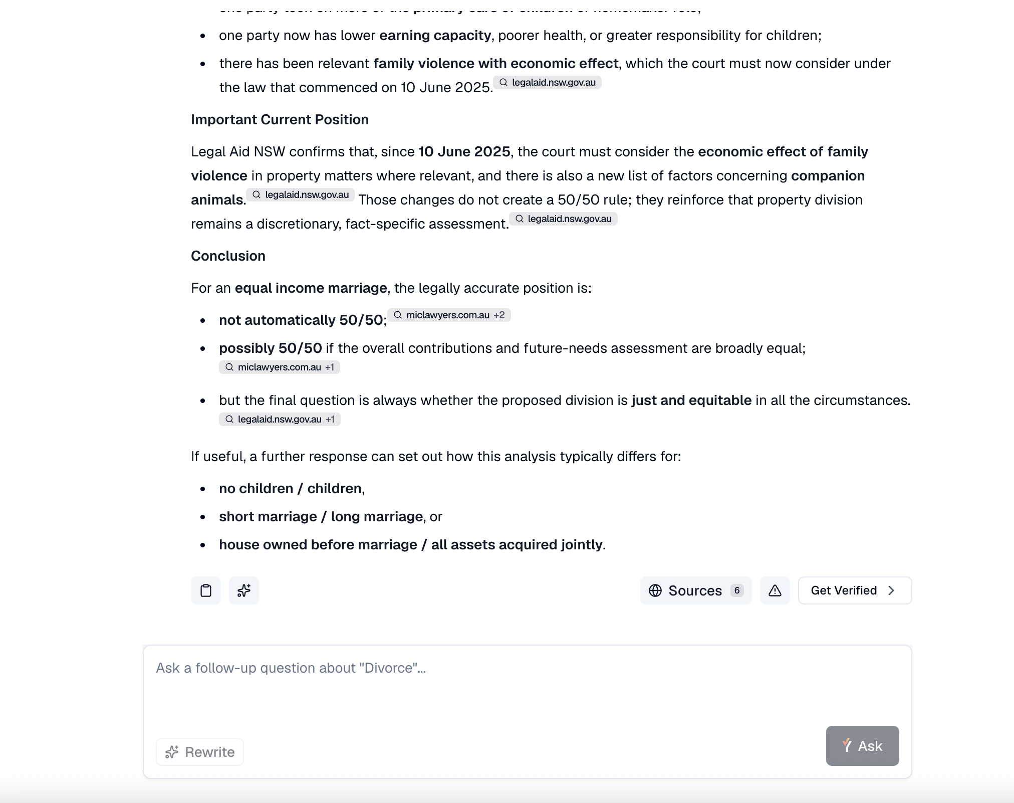 Screenshot of a legal document discussing property division considerations in cases of family violence, effective from June 10, 2025, in NSW.