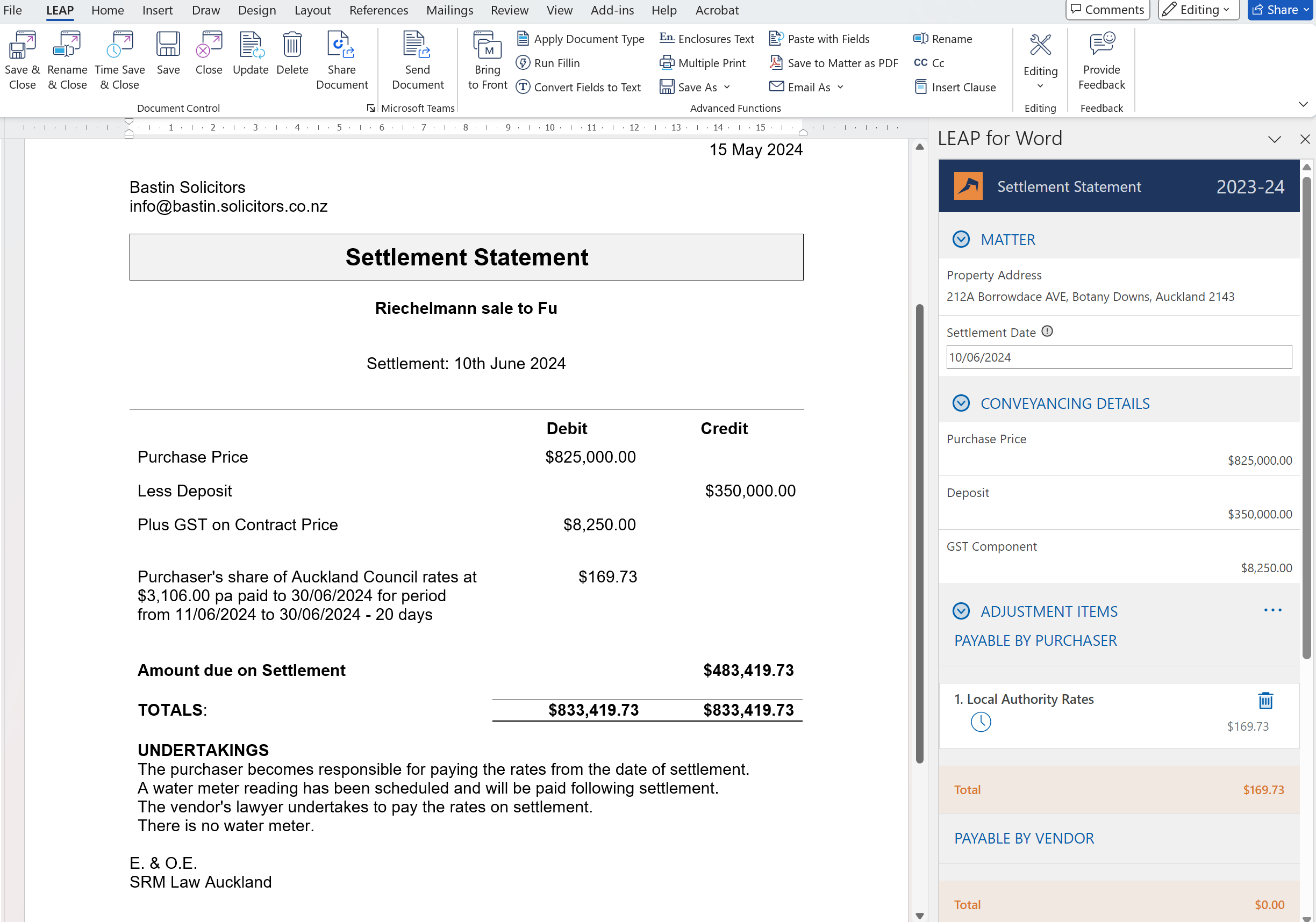 Settlement Statement NZ