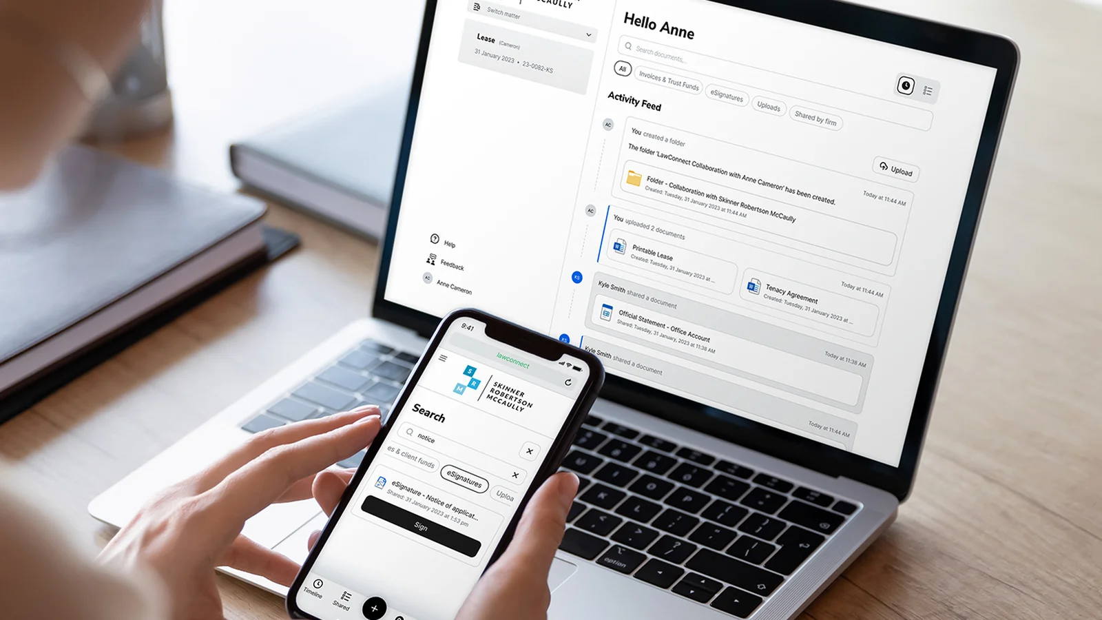 LawConnect software on laptop and mobile