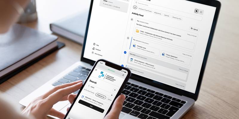 LawConnect software on laptop and mobile