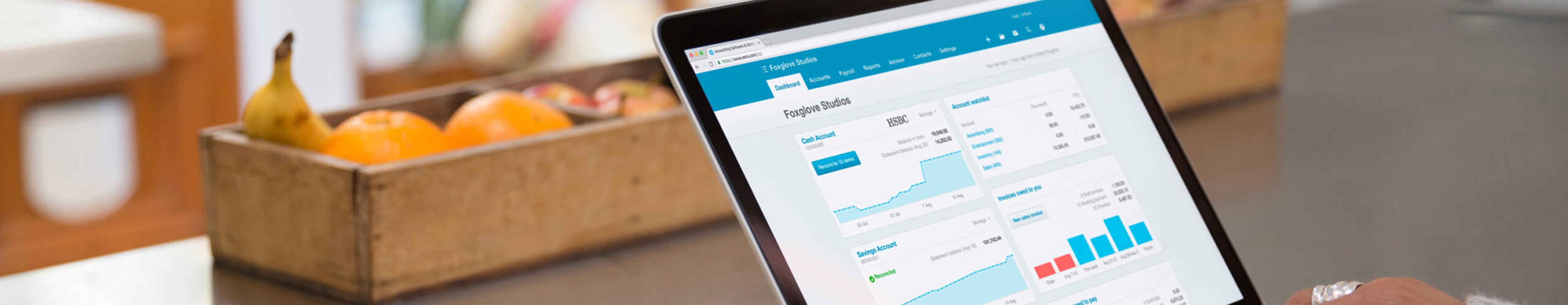 person using xero software at home on laptop