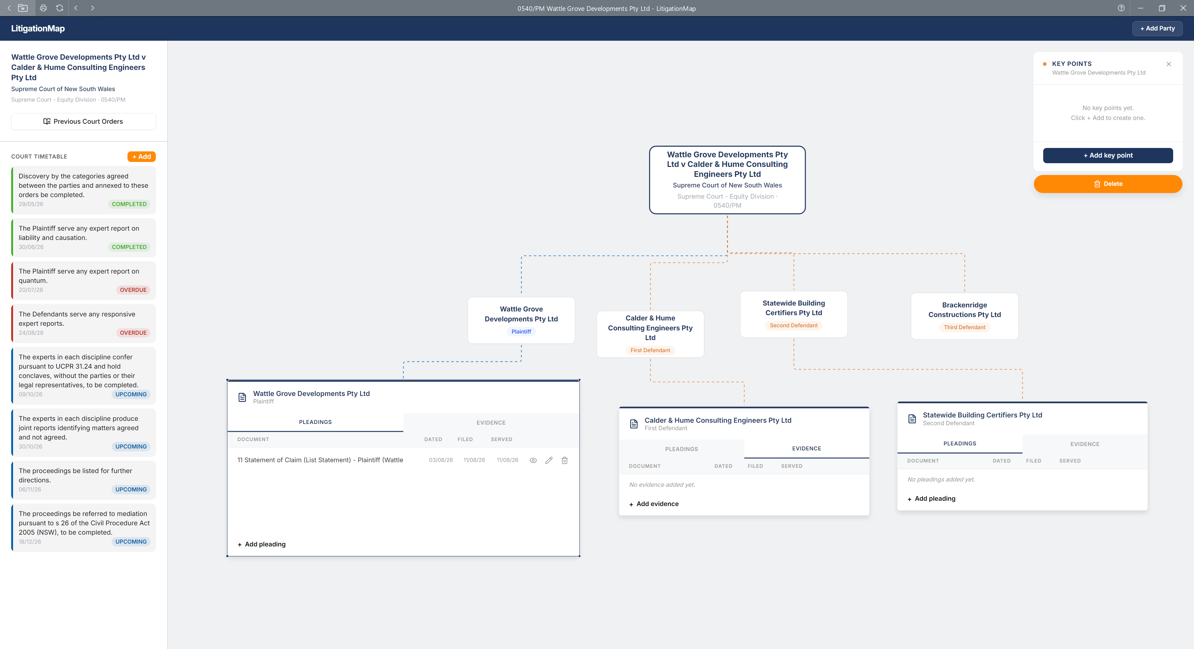 Litigation map app screen