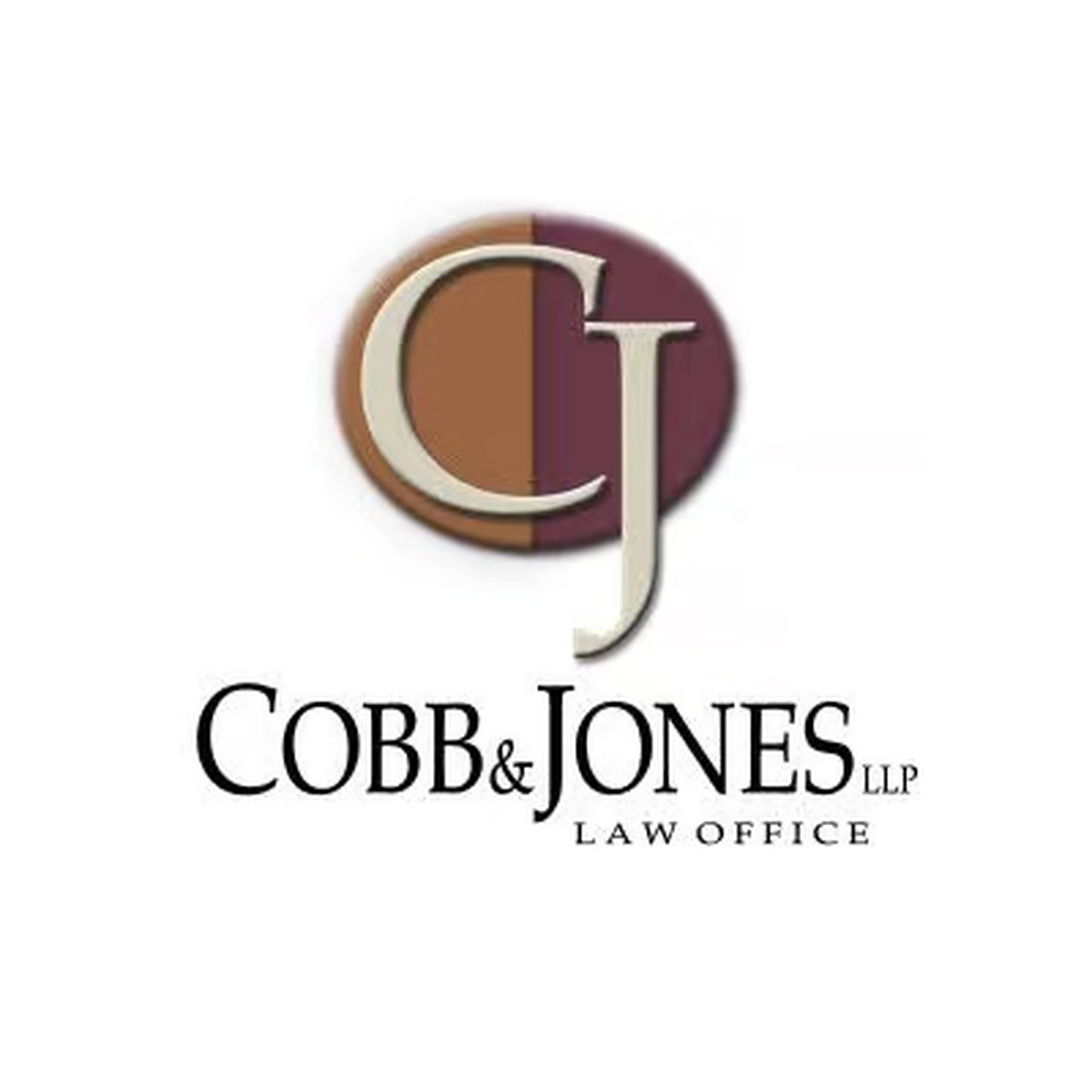 Cobb & Jones LLP law office logo: stylized "CJ" monogram inside a brown and maroon circle above the firm name.