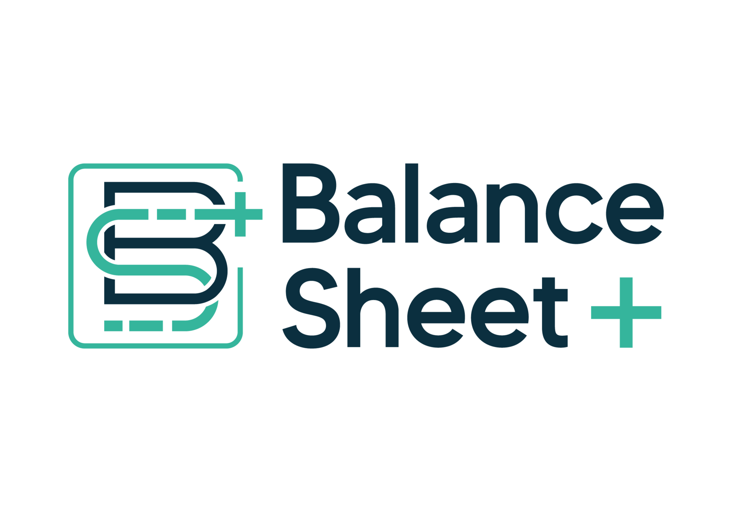 Logo with a stylized "B+" in a green outline box, next to the text "Balance Sheet+" in dark blue.